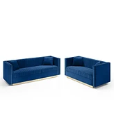 Simplie Fun Modern Blue Velvet Sofa Loveseat Set With Pillows