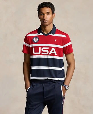 Polo Ralph Lauren Men's Team Usa Custom Slim-Fit Stretch Striped Mesh Shirt