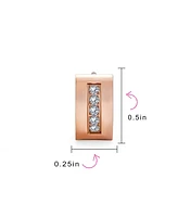 Bling Jewelry Unisex Channel Set 3 Row Cubic Zirconia Cz K-pop Wide Mini Hoop Huggie Earrings For Men For Women Rose Gold Plated Steel Stainless