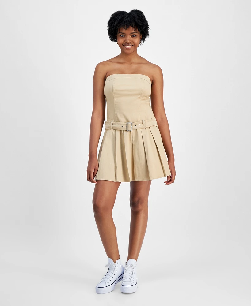 Tinseltown Juniors' Pleated Strapless Denim Dress