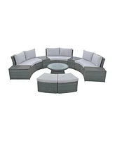 Streamdale Furniture 10-Piece Outdoor Sectional Half Round Patio Rattan Sofa Set, Pe Wicker Conversation Furniture