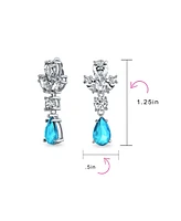 Bling Jewelry Style Cubic Zirconia Statement Dangle Leaf Teardrop Formal Chandelier Clip On Earrings Prom Silver Plated