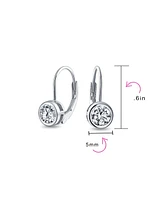 Bling Jewelry Dainty .50 Ct Round Bezel Cubic Zirconia Simulated Clear Cz Solitaire Dangle Drop Earrings Lever Back .925 Sterling Silver