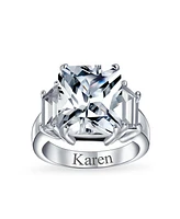 Bling Jewelry Art Deco Style Cz Rectangle Cocktail Statement Ring .925 Sterling Silver Cubic Zirconia Baguette Side Stones