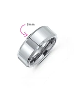 Bling Jewelry Simple Polished Titanium Band Ring Beveled Edge Silver Tone Comfort Fit 8MM