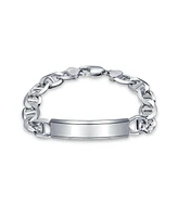 Bling Jewelry Bar Name Plated identification Id Bracelet 10MM Marine Mariner Chain Link 250 Gauge .925 Sterling Silver Made In Italy 8.5 Inch