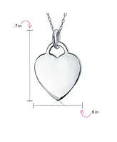 Bling Jewelry Tiny Minimalist Flat Medium Size Heart Shape Blank Plain Pendant Necklace For Women Sterling Silver