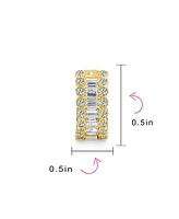Bling Jewelry Cz Emerald Cut Bezel Set Milgrain Edge Cubic Zirconia Mini Hoop Huggie Earrings Gold Plated 0.5 Inch Diameter