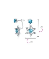 Bling Jewelry Holiday Party Winter Christmas Blue Cz 2 1 Ear Jackets Back Front Snowflake Stud Earrings Sterling Silver