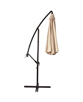 Gymax 10 ft Patio Cantilever Offset Umbrella Yard Garden Outdoor w/ 8 Ribs Beige