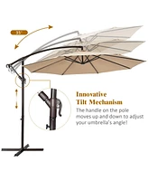 Gymax 10 ft Patio Cantilever Offset Umbrella Yard Garden Outdoor w/ 8 Ribs Beige