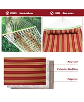 Costway Hammock w/ Pillow Curved Bamboo Spreader Bar Chain Portable Indoor Outdoor