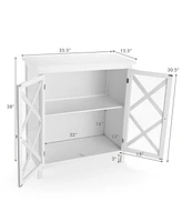 Costway Kitchen Storage Cabinet Buffet Sideboard w/ Glass Doors & Adjustable Shelf