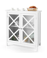 Costway Kitchen Storage Cabinet Buffet Sideboard w/ Glass Doors & Adjustable Shelf