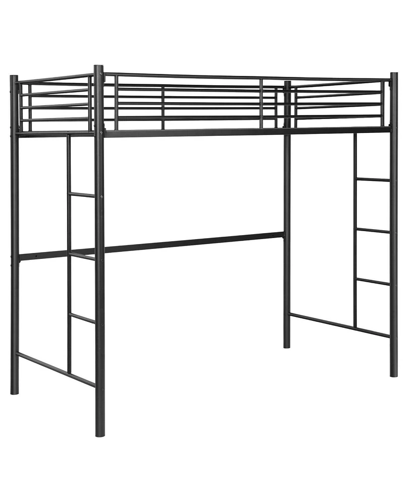 Slickblue Twin Loft Bed Frame with 2 Ladders Full-length Guardrail -Black