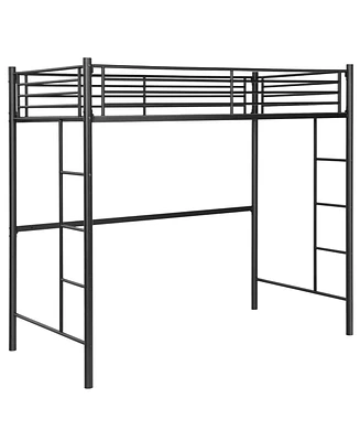 Slickblue Twin Loft Bed Frame with 2 Ladders Full-length Guardrail -Black