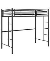 Slickblue Twin Loft Bed Frame with 2 Ladders Full-length Guardrail -Black