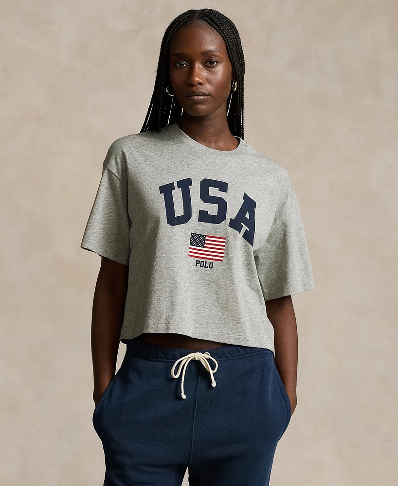 Polo Ralph Lauren Women's Team Usa Graphic Jersey Cropped Tee