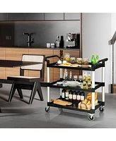 Slickblue 3-Tier Utility Service Cart with Lockable Wheels and Double Handles