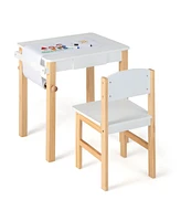 Slickblue Kids Art Table and Chair Set with Drawer Paper Roll and 2 Markers-White