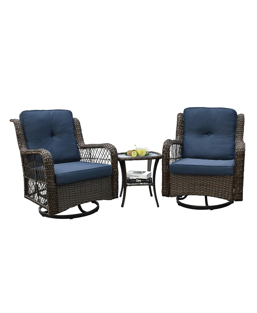 Simplie Fun 3-Piece Outdoor Bistro Set with Swivel Rocker Chairs