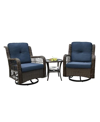 Simplie Fun 3-Piece Outdoor Bistro Set with Swivel Rocker Chairs