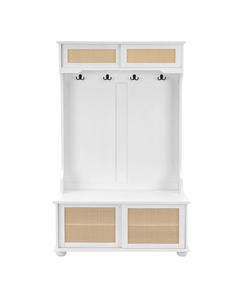 Simplie Fun Casual Entryway Bench with Shelves, Shoe Cabinets, Solid Wood Feet, White