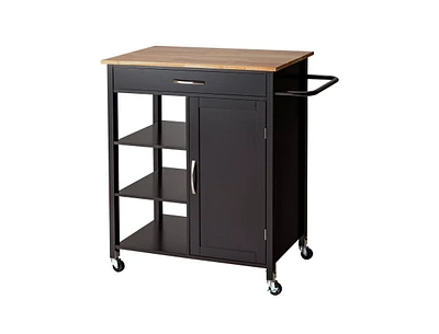 Slickblue Mobile Kitchen Island Cart with Rubber Wood Top