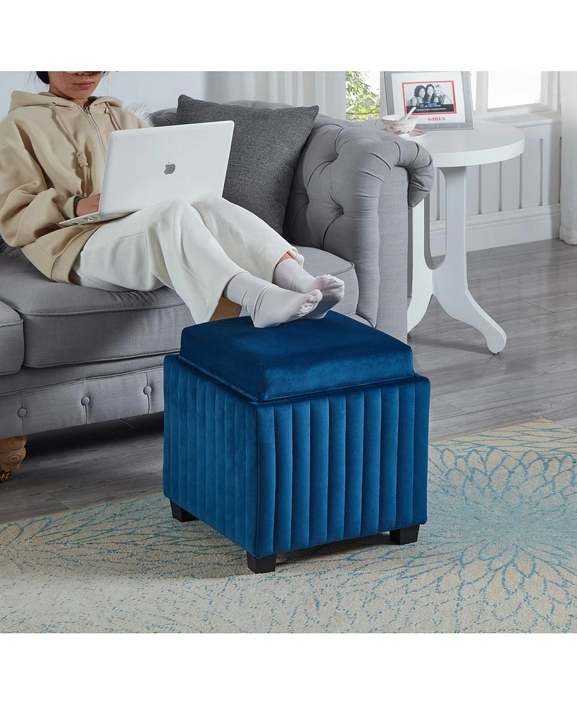 Simplie Fun 18 Inch Wide Contemporary Square Cubestorage Ottoman Bench