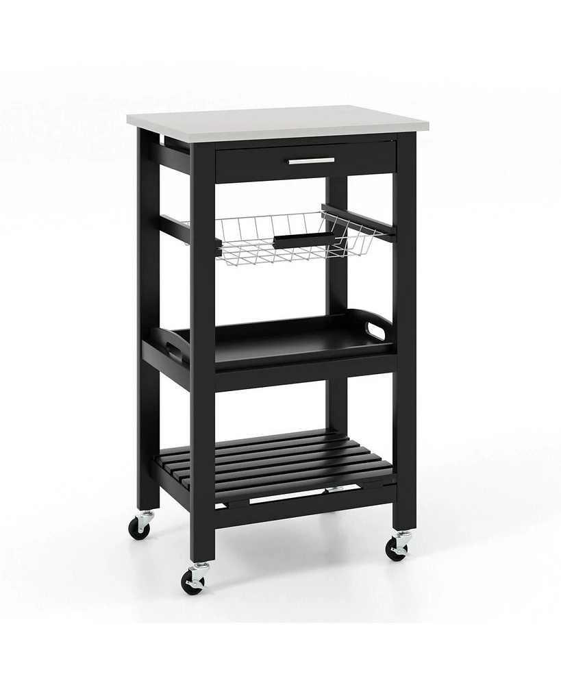 Slickblue Kitchen Island Cart with Stainless Steel Tabletop and Basket