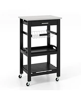 Slickblue Kitchen Island Cart with Stainless Steel Tabletop and Basket