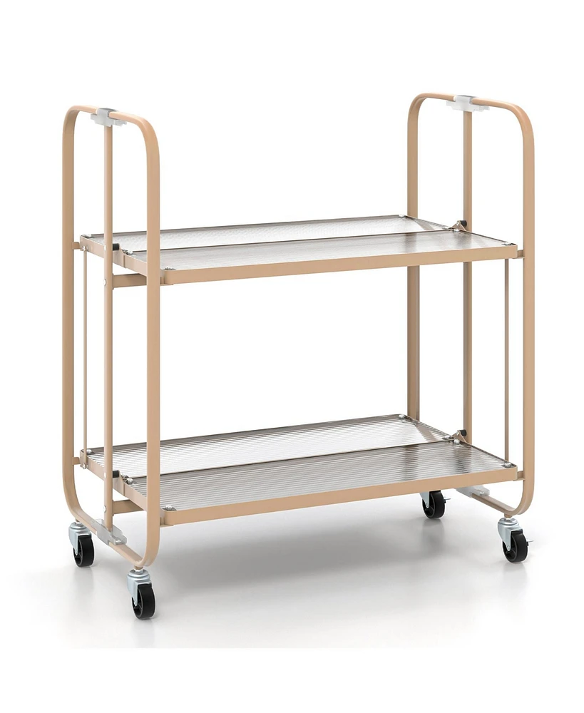 Slickblue 2-Tier Mobile Serving Cart with Tempered Glass Shelf-Golden