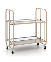 Slickblue 2-Tier Mobile Serving Cart with Tempered Glass Shelf-Golden