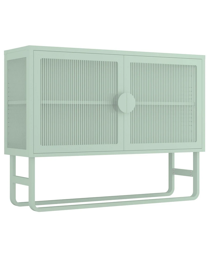 Simplie Fun Green Tempered Glass Credenza with Fluted Doors