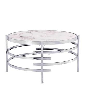 Simplie Fun 32.48" Modern Chrome Coffee Table, Stone Top, Sturdy Frame