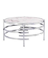 Simplie Fun 32.48" Modern Chrome Coffee Table, Stone Top, Sturdy Frame