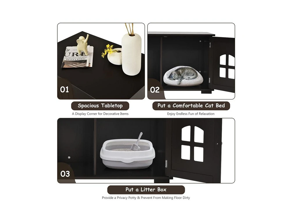 Slickblue Large Wooden Cat Litter Box Enclosure Hidden Cat Washroom with Divider