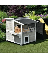 Slickblue 2-Story Wooden Patio Luxurious Cat Shelter House Condo with Large Balcony