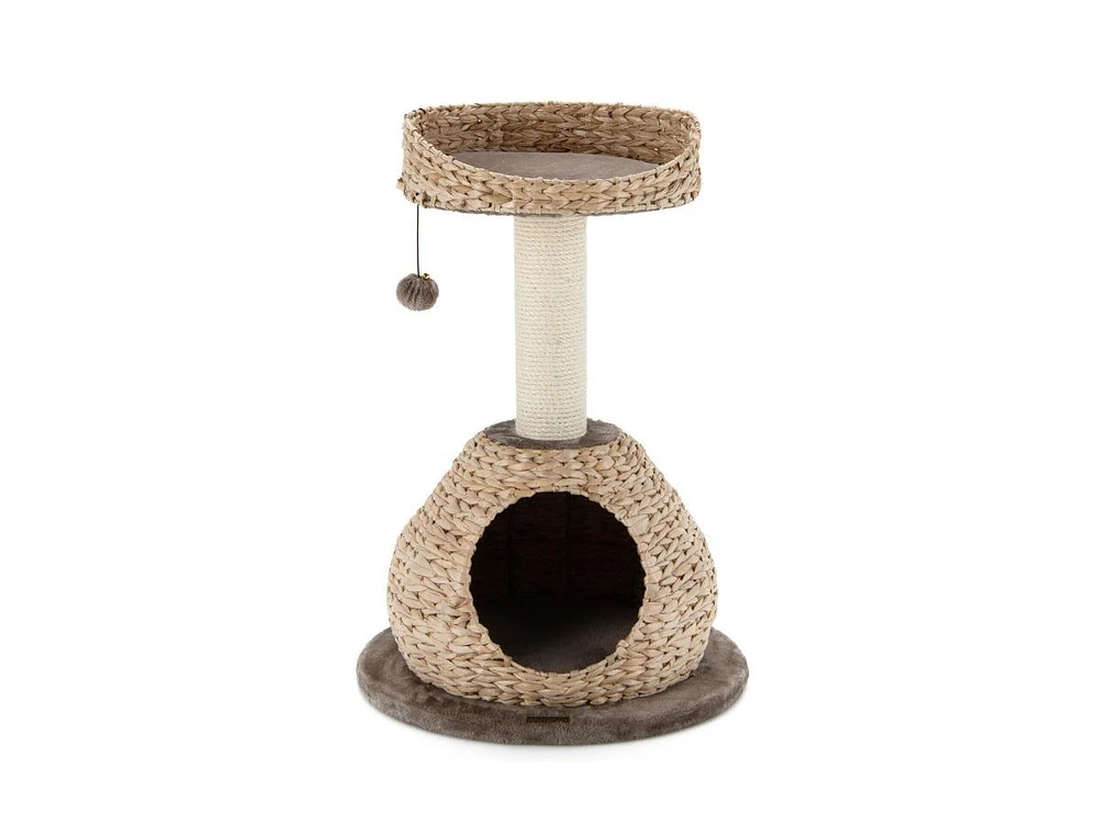 Slickblue 28 Inches Hand-Made Cat Tree Tower with Jump Platform-Coffee