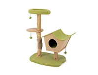 Slickblue 43 Inch Wooden Cat Tree with Padded Top Perch-Green