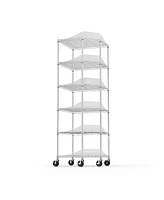 Simplie Fun 6 Tier Corner Wire Shelf Rack with Wheels - Chrome