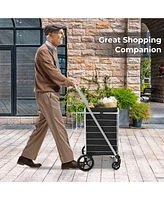 Slickblue Folding Shopping Cart with Waterproof Liner Wheels and Basket