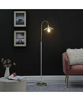 Streamdale Furniture 64.25" In Industrial Farm Pendant Cage Satin Matte Gold/White Metal Floor Lamp