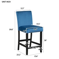 5-Piece Counter Height Dining Table Set - Blue Velvet Chairs