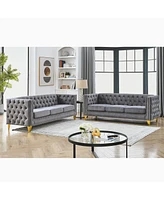 Streamdale Furniture Modern Grey Velvet Sofa Set with Metal Legs