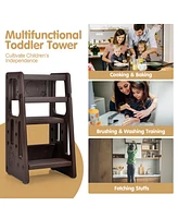 Costway Toddler Kitchen Step Stool with Double Safety Rails Learning