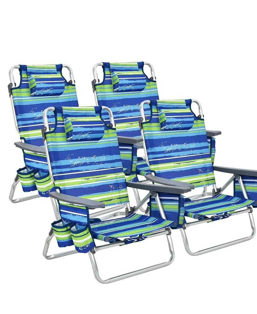 Costway 4-Pack Folding Backpack Beach Chair 5-Position Outdoor Reclining Chairs