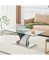 Simplie Fun Modern Dining Table with Tempered Glass and Artistic Mdf Legs