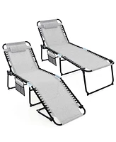 Costway 2 Pcs Folding Chaise Lounge Chair Portable Sun Lounger with Adjustable Backrest