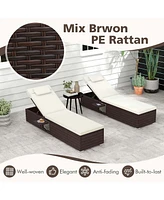 2 Pcs Patio Chaise Lounge with 6-level Backrest, Comfy Seat Cushion & Headrest